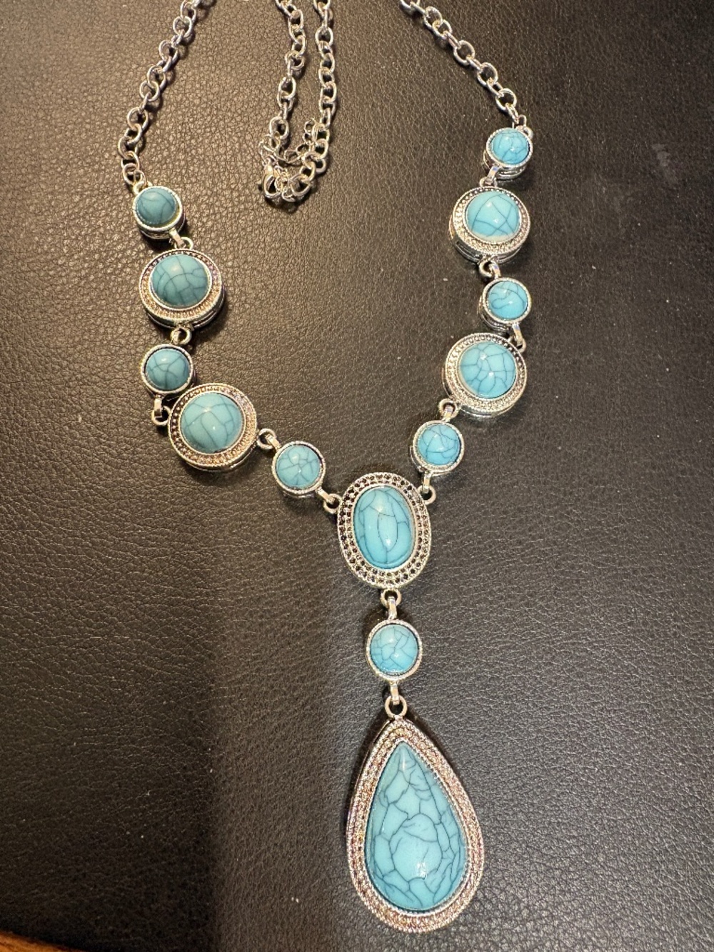 Faux Turquoise & Silver Tone Necklace